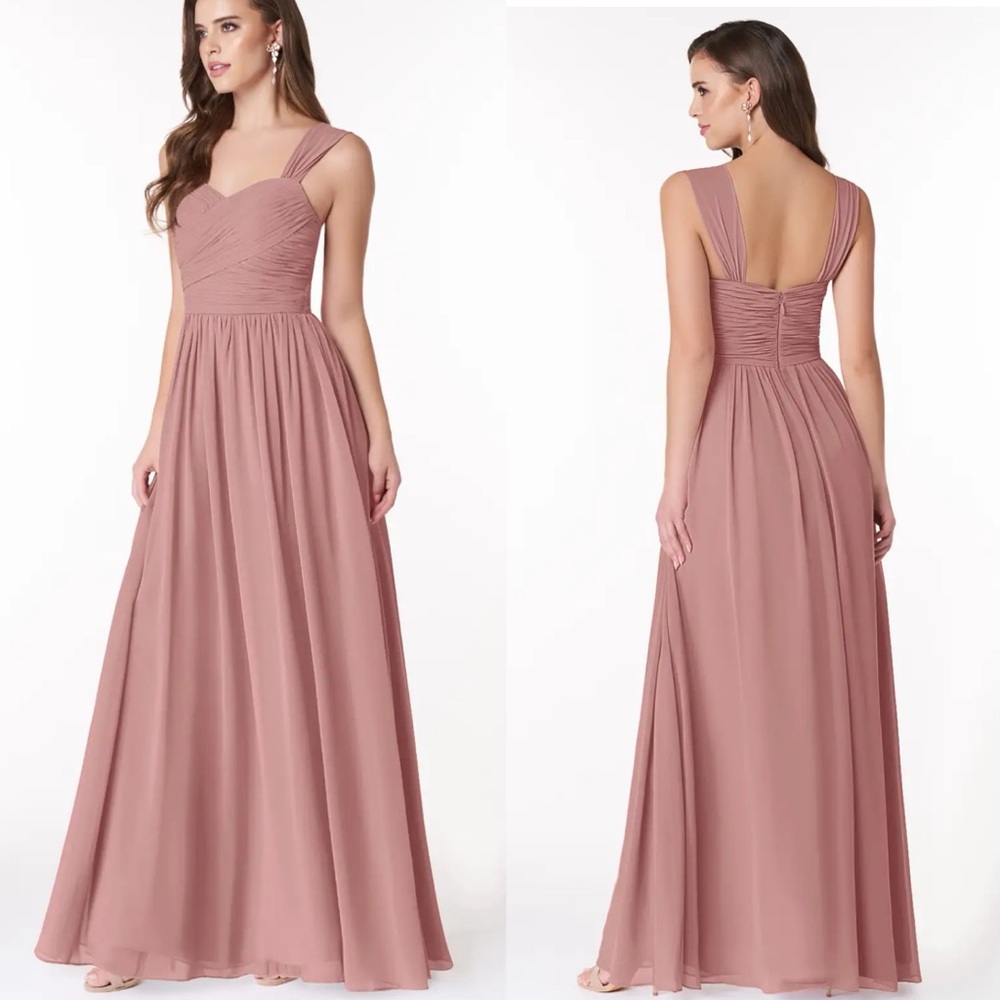 Azazie Zapheira Dusty Rose Pink A-Line Ruched Chiffon Dress Bridesmaid 8